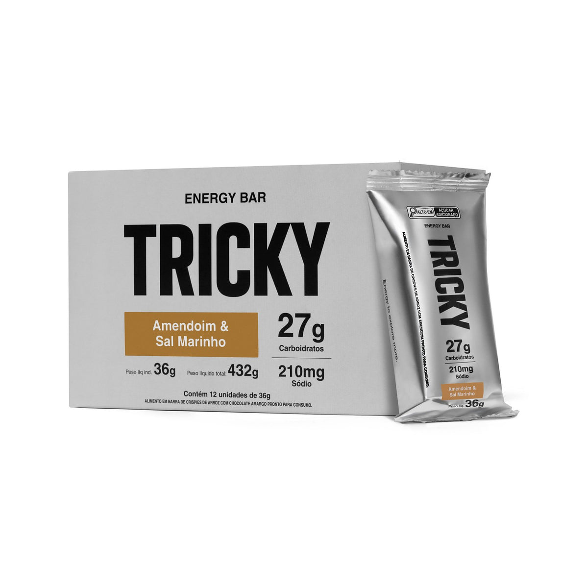 Caixa Tricky 27 Amendoim & Sal Marinho com 12 unidades e sachê à frente