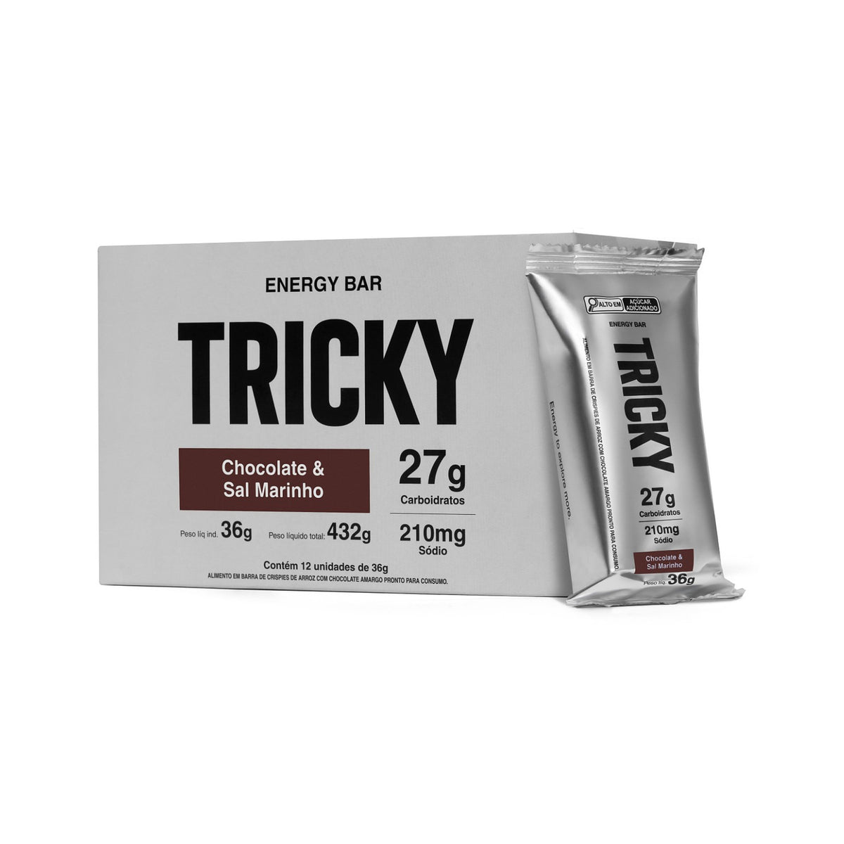Caixa Tricky 27 Chocolate & Sal Marinho com 12 unidades e sachê à frente